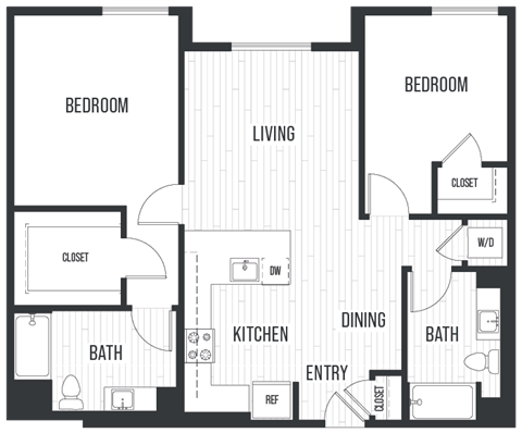 Floor plan for 2 beds, 2 baths, 1108 sqft